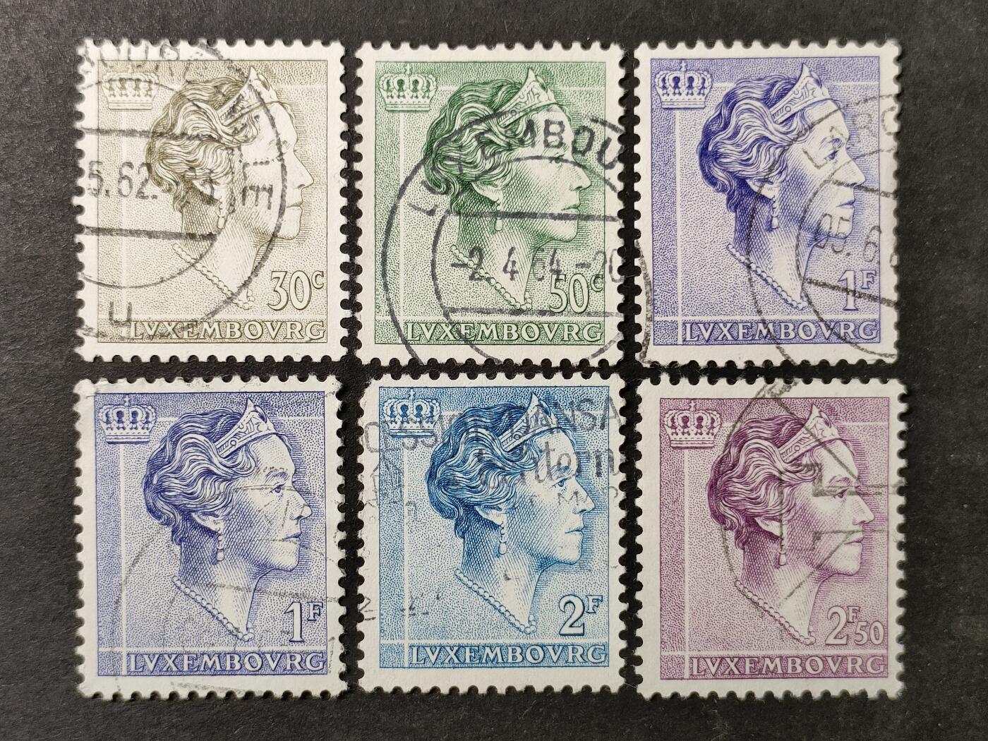 ↓君缘收藏743期☞钱币邮品↓无佣金、可寄存、满30元包邮  卢森堡邮票，1950年代夏洛特女大公肖像邮票6枚