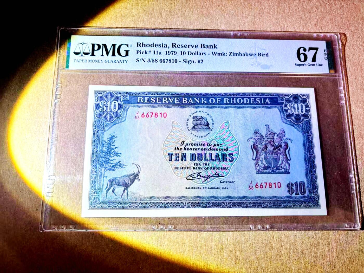 【Blue Auction】世界纸币精拍第787期——18级TOP拍卖/信誉/品质/专业/高效💫  罗德西亚 1979年10元 PMG67EPQ 