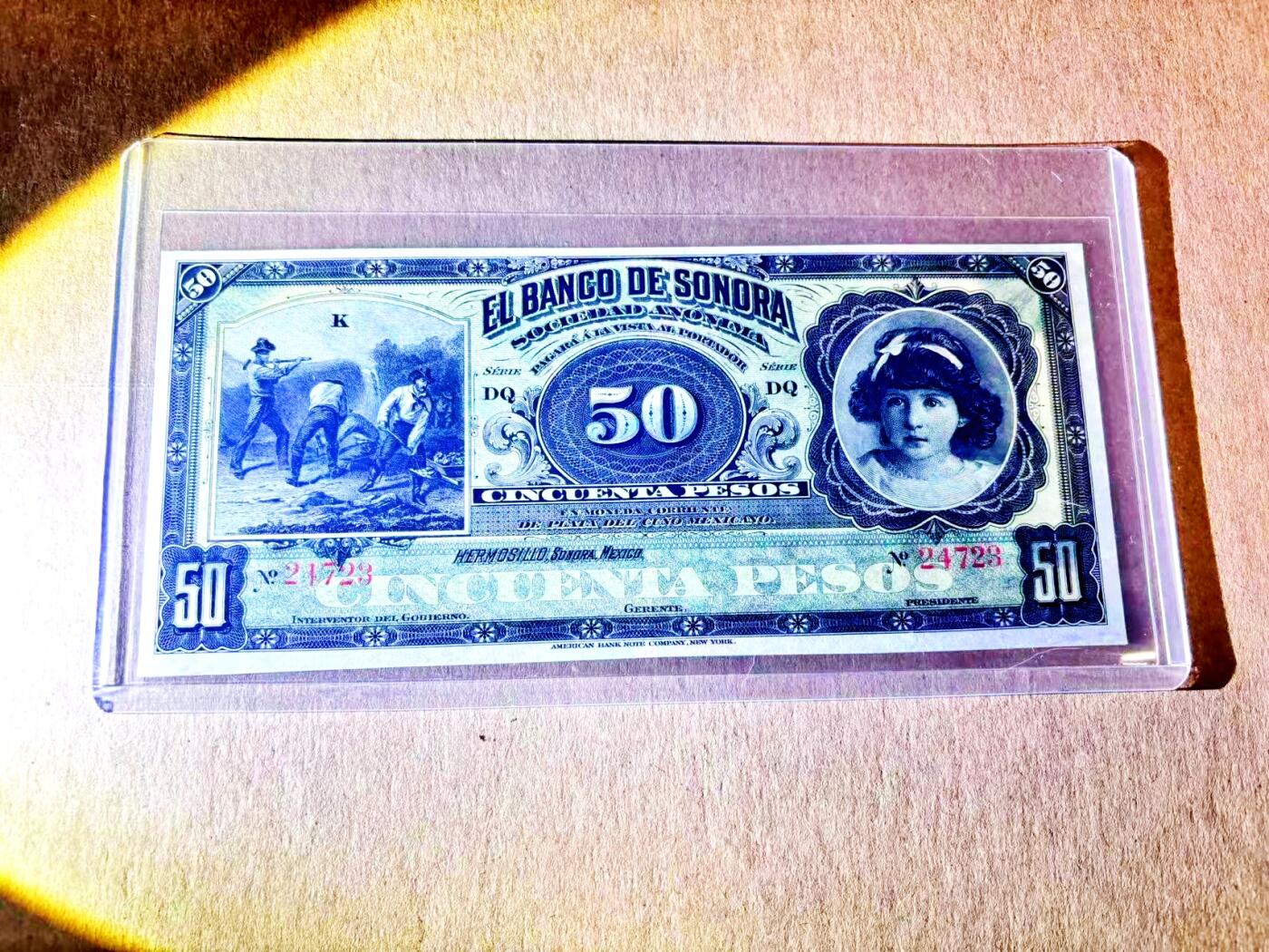 【Blue Auction】世界纸币精拍第787期——18级TOP拍卖/信誉/品质/专业/高效💫  墨西哥1899-1911年50比索 次高值  美钞知名人物、独裁者迪亚斯心腹Ramón Corral的女儿——Hortensia Corral Vélez 索诺拉银行唯一一版纸币 全新UNC