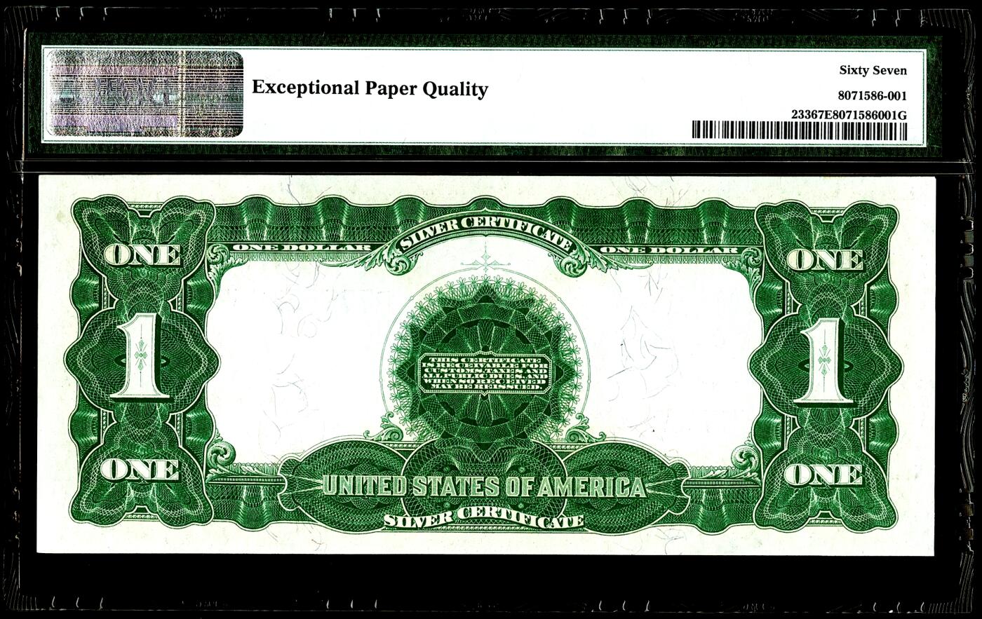 【Blue Auction】世界纸币精拍第787期——18级TOP拍卖/信誉/品质/专业/高效💫  【靓号R77755555R 所有fr超4000张记录仅3张更高分 评分及号码俱佳 亚军分】美国1899年1美金 经典大黑鹰 林肯和格兰特小像 PMG67EPQ 超高分  