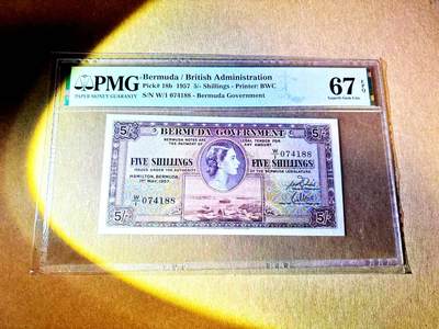 【Blue Auction】世界纸币精拍第787期——18级TOP拍卖/信誉/品质/专业/高效💫  - 【88尾】百慕大 1957年5先令 女王侧面像 PMG67EPQ 
