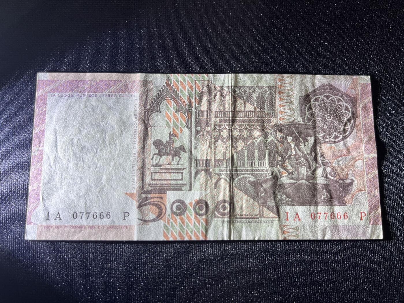世界各国纸币拍卖 意大利1980年 5000里拉 实物图