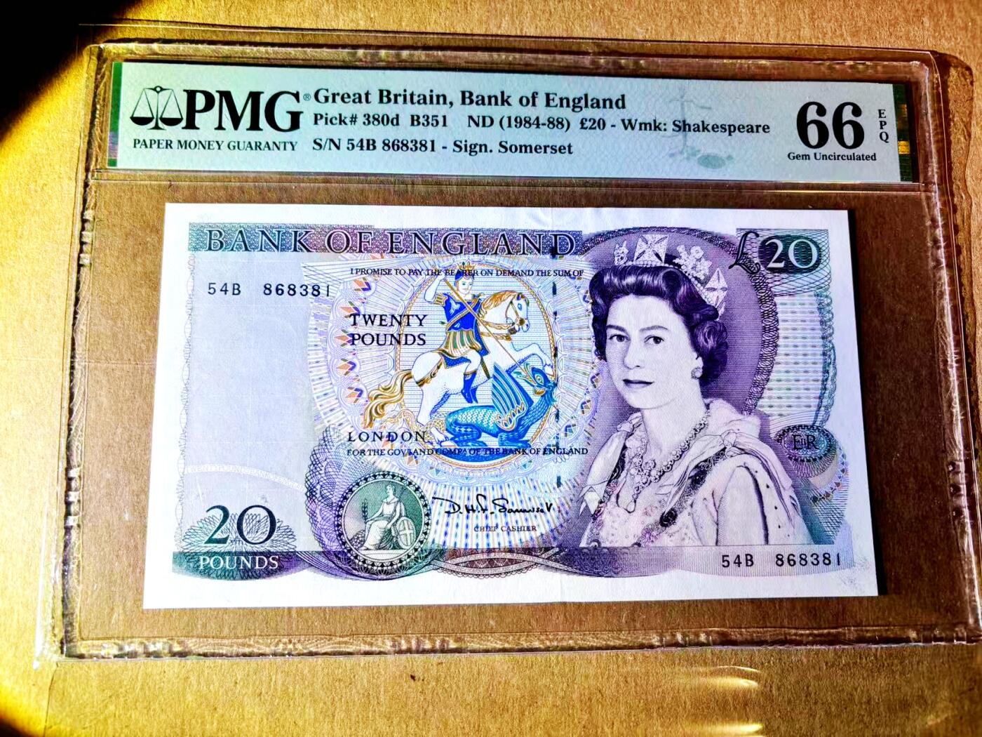 【Blue Auction】世界纸币精拍第787期——18级TOP拍卖/信誉/品质/专业/高效💫  【无47】英国 D序列 1984-88年20镑 PMG66EPQ 
