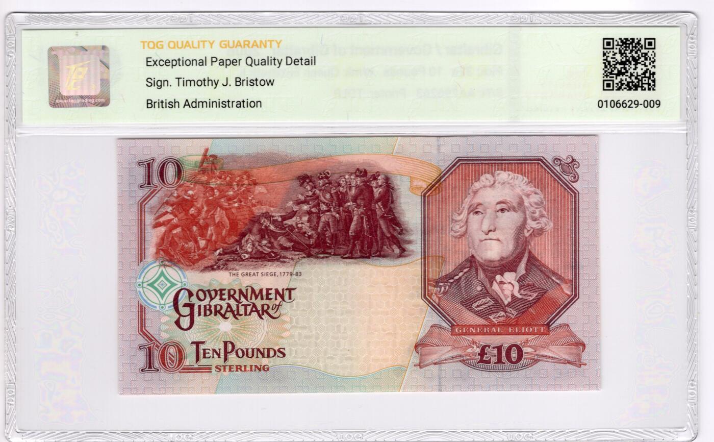 PThappally收藏第55次拍卖，英联邦地区硬币纸币 2006 直布罗陀10 镑  签名为Tim Bristow, Pick:32a,  TQG 66 EPQD Gem UNC