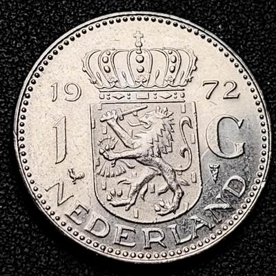 泉币菌-第192场- 除夕专场-新年快乐 本场拍品多 请提前出价（年后发货） - 1972年 荷兰王国早期1盾 朱莉安娜女王  镍币 硬币 25mm 