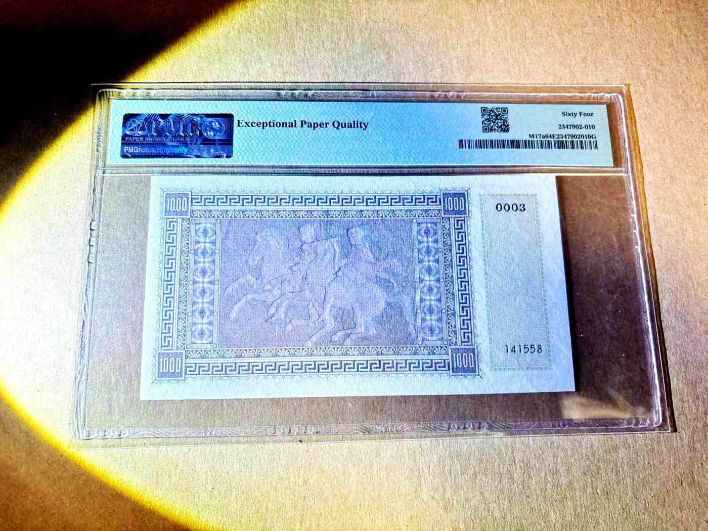 【Blue Auction】世界纸币精拍第787期——18级TOP拍卖/信誉/品质/专业/高效💫  希腊 伊奥尼亚群岛大区 1941年1000德拉科马 PMG64EPQ 全新原票 正面为欧洲“四大战神”之一的凯撒大帝 其奠定了罗马帝国根基