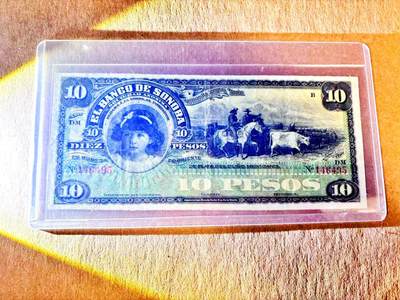 【Blue Auction】世界纸币精拍第787期——18级TOP拍卖/信誉/品质/专业/高效💫  -  墨西哥1899-1911年10比索 美钞知名人物、独裁者迪亚斯心腹Ramón Corral的女儿——Hortensia Corral Vélez 高乔人骑马牧牛 索诺拉银行唯一一版纸币 品相如图