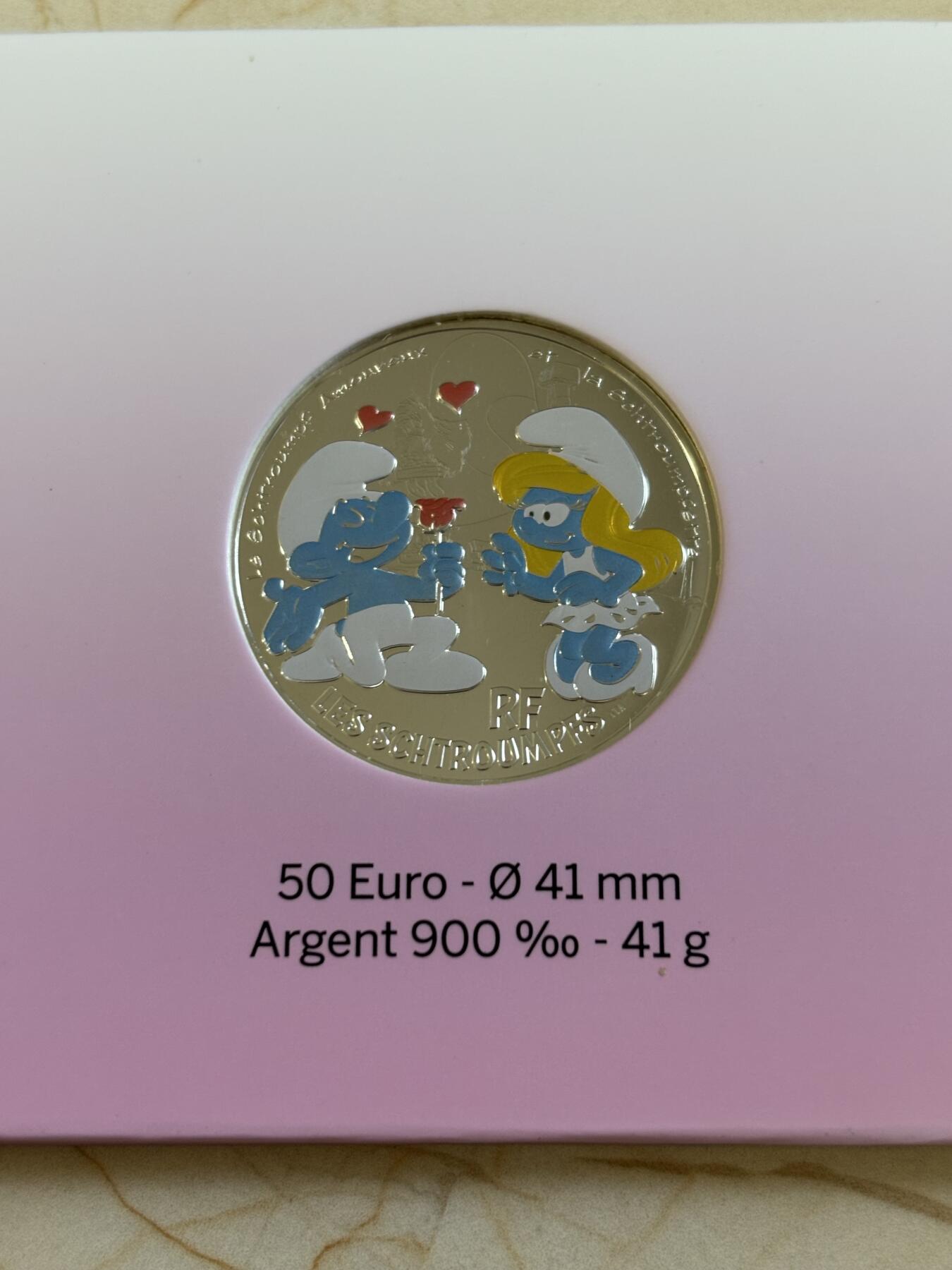 第191期拍卖 法国2020年童年的回忆蓝精灵系列爱情银币，900银，41克，发行20000枚