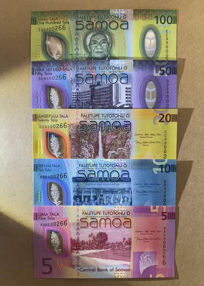 【Blue Auction】世界纸币精拍第787期——18级TOP拍卖/信誉/品质/专业/高效💫  - 【一组5张首发冠 266全同小号】萨摩亚 新版5-100塔拉 全新UNC