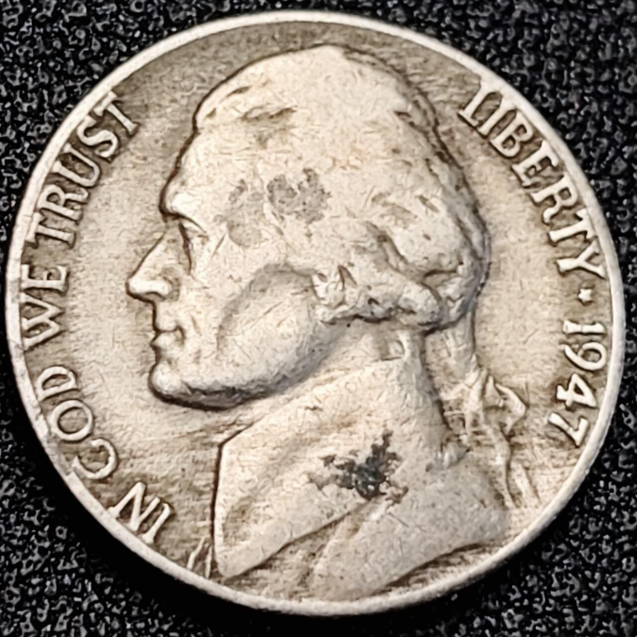 泉币菌-第189场- 情人节快乐 精品福利场 拍品较多 请提前出价（年后发货） 美国1947年5美分纪念币 杰斐逊 及 故居蒙蒂塞洛庄园 21mm 