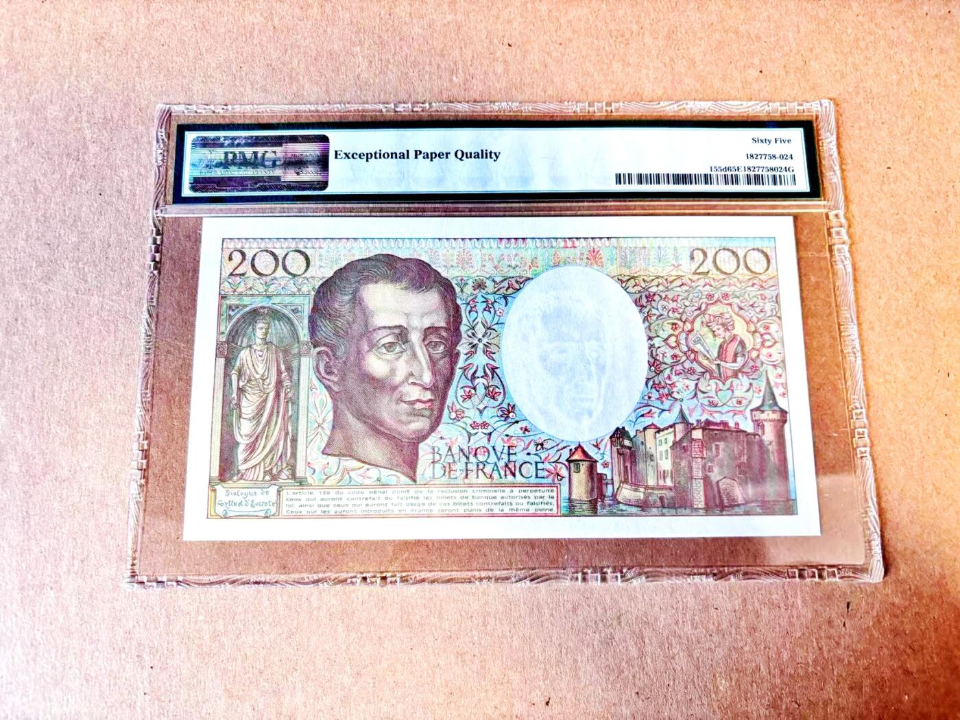 【Blue Auction】世界纸币精拍第787期——18级TOP拍卖/信誉/品质/专业/高效💫  【无47】法国 1990年200法郎 孟德斯鸠 PMG65EPQ 老壳