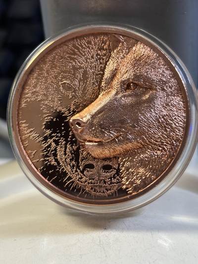 第191期拍卖 - 蒙古2021年草原狼双面高浮雕50克纪念铜币，50克