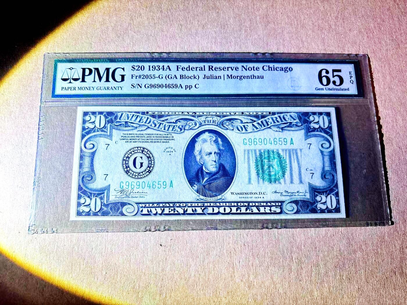 【Blue Auction】世界纸币精拍第787期——18级TOP拍卖/信誉/品质/专业/高效💫  美国 1934A 20美金 PMG65EPQ 
