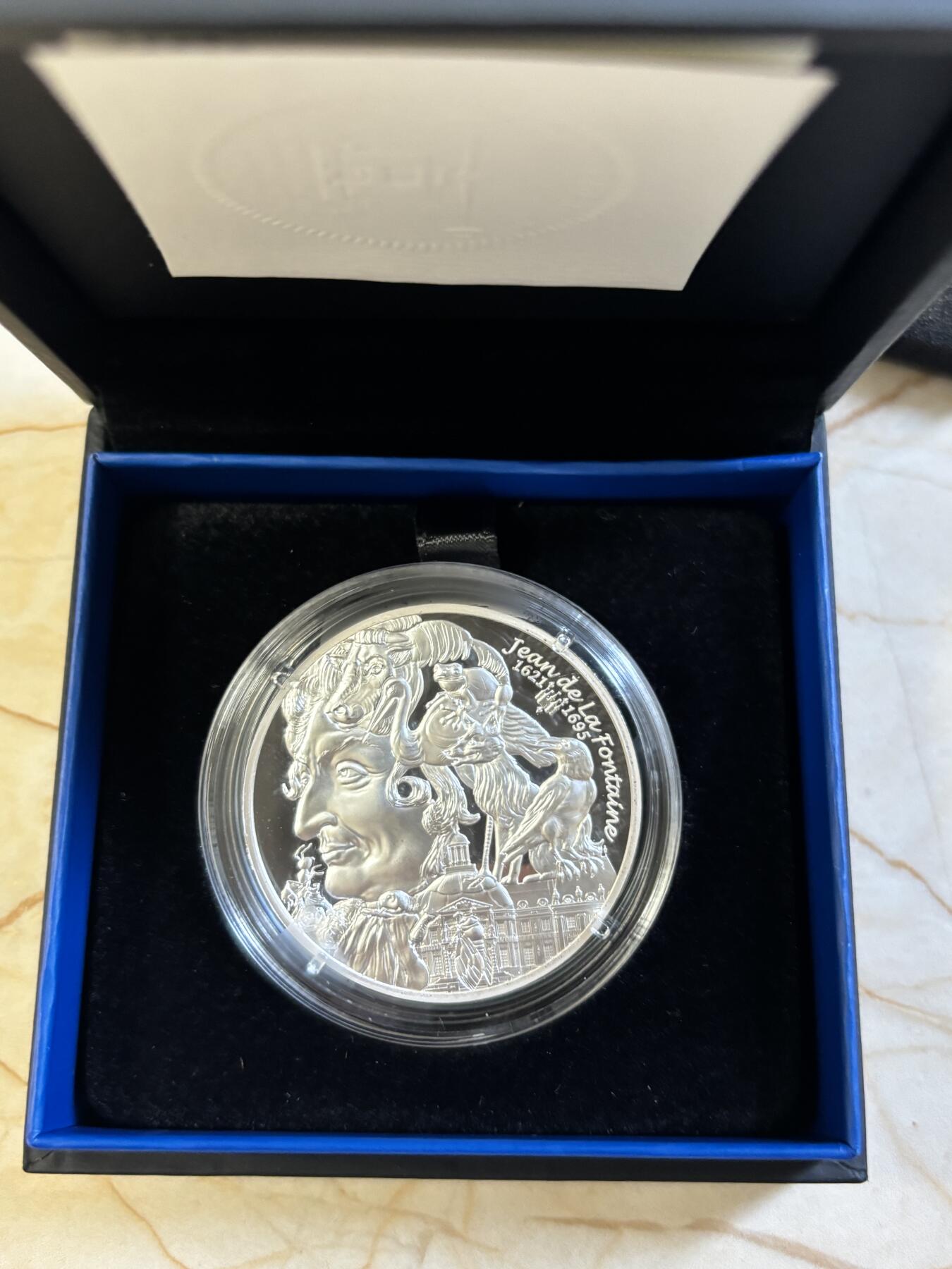 第191期拍卖 法国2021年笔尖艺术让·德·拉·封丹诞辰加厚银币，999银，发行3000枚