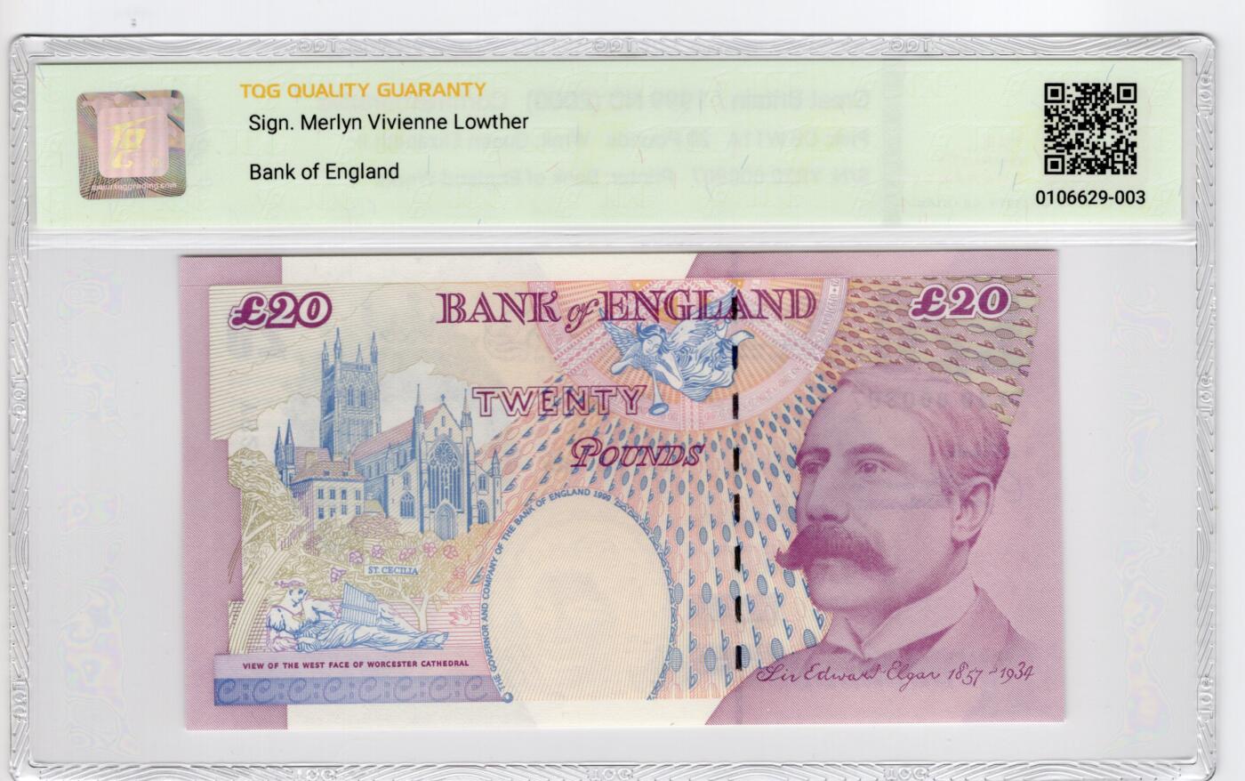 PThappally收藏第55次拍卖，英联邦地区硬币纸币 2000英格兰银行20英磅 纪念钞 签名为Merlyn Lowther, Pick:CSW11A,  TQG 64 Choice UNC