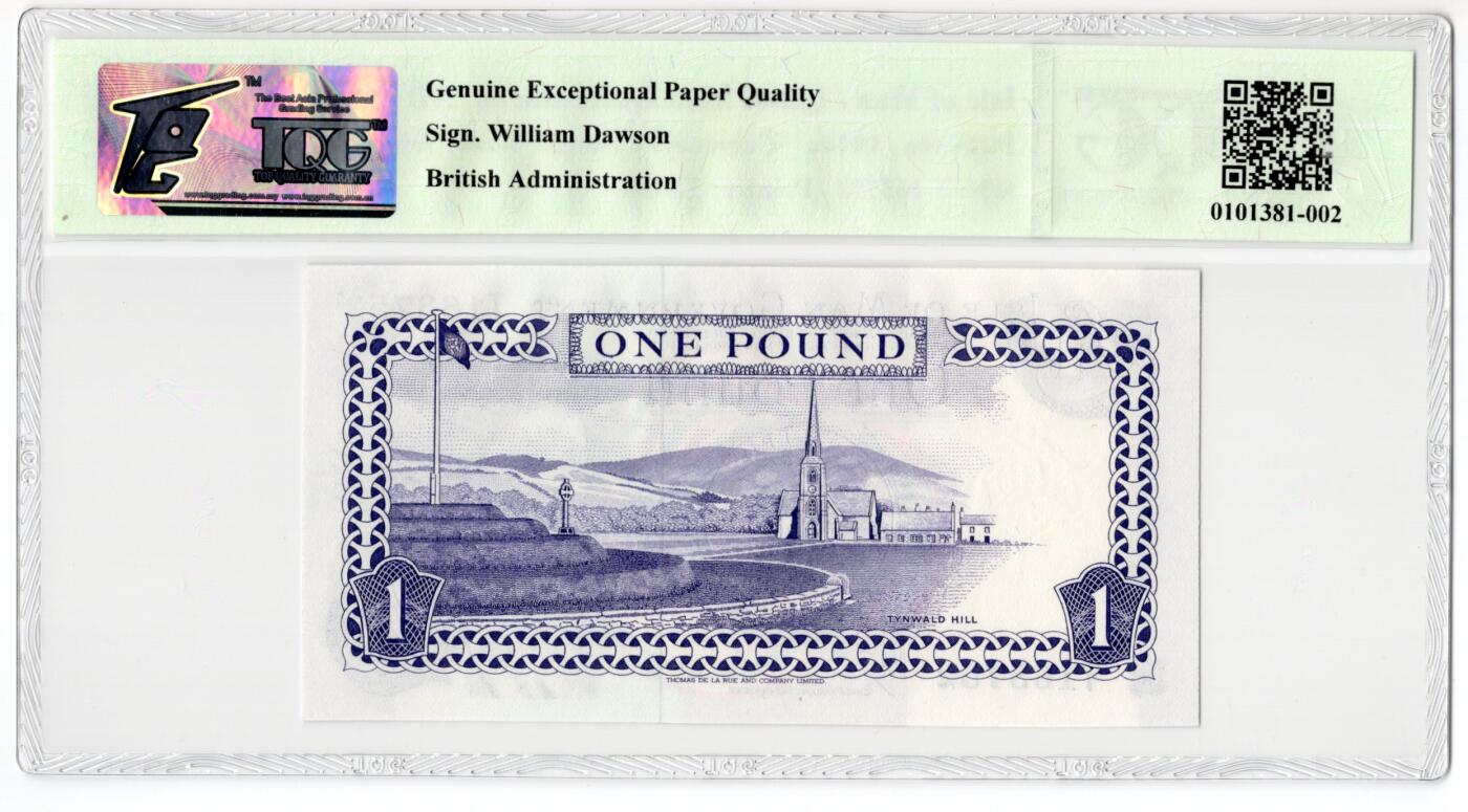 PThappally收藏第55次拍卖，英联邦地区硬币纸币 1990 马恩岛 1 镑 签名为Dawson, Pick: 40a  TQG 66 GEPQ Gem UNC