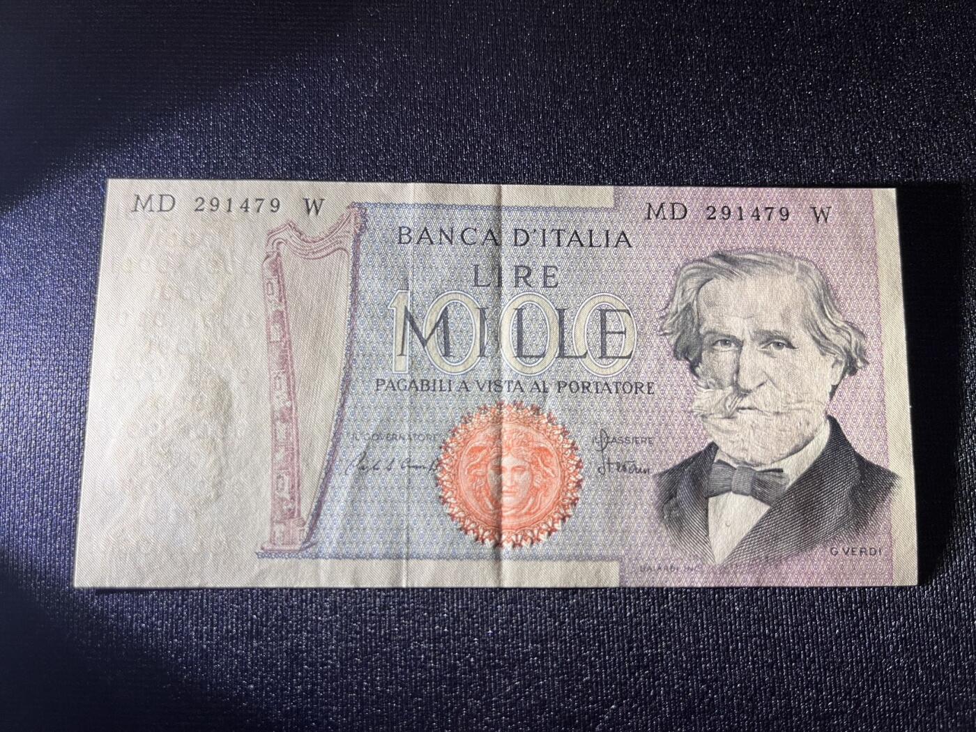 世界各国纸币拍卖 意大利1981年 1000里拉 实物图