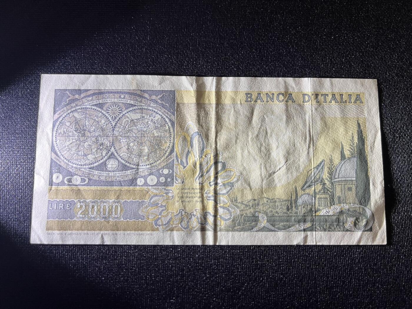 世界各国纸币拍卖 意大利1976年 2000里拉 实物图