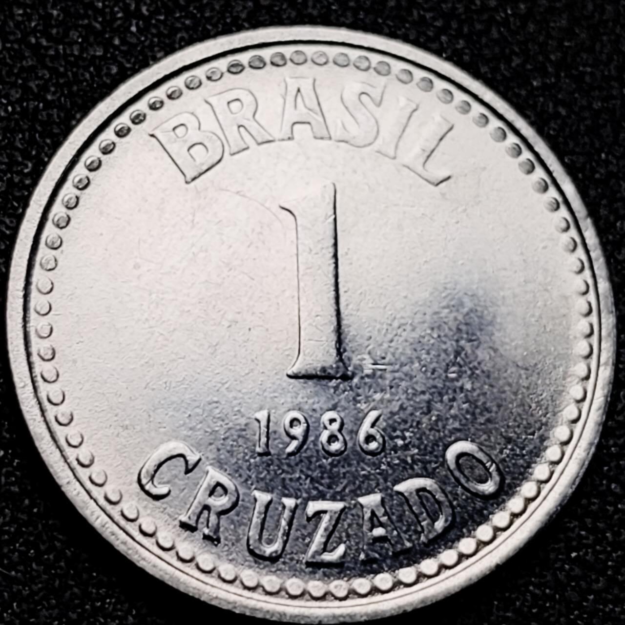 泉币菌-第189场- 情人节快乐 精品福利场 拍品较多 请提前出价（年后发货） 原光极美 五角星盾 1986年 巴西１克鲁扎多不锈钢币 23ｍｍ　