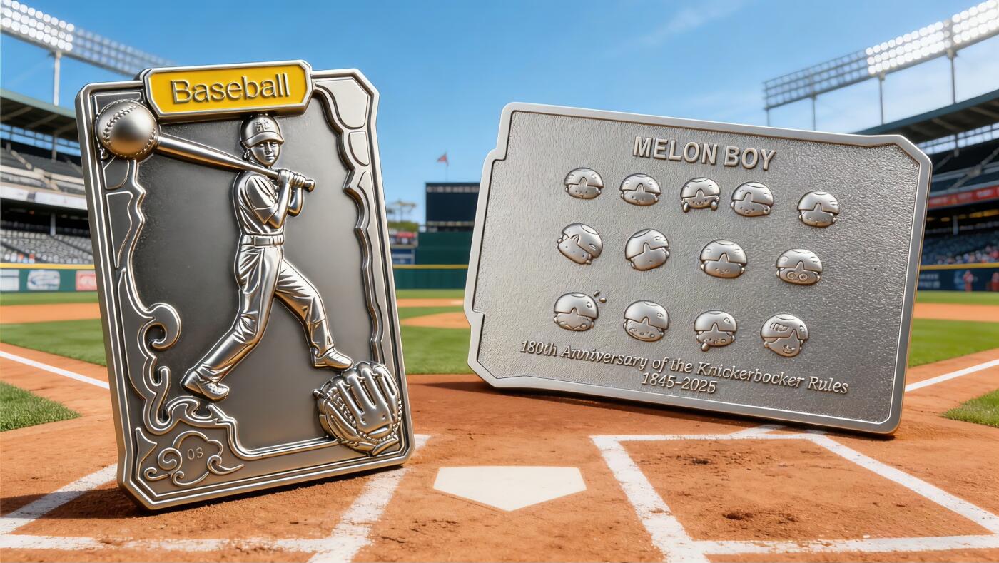CSIS-GREAT评级精品钱币拍卖第三百三十九期 西瓜太郎2025年世界首部棒球规则诞生180周年卡牌型仿古长方形异形高浮雕彩色锌合金纪念章