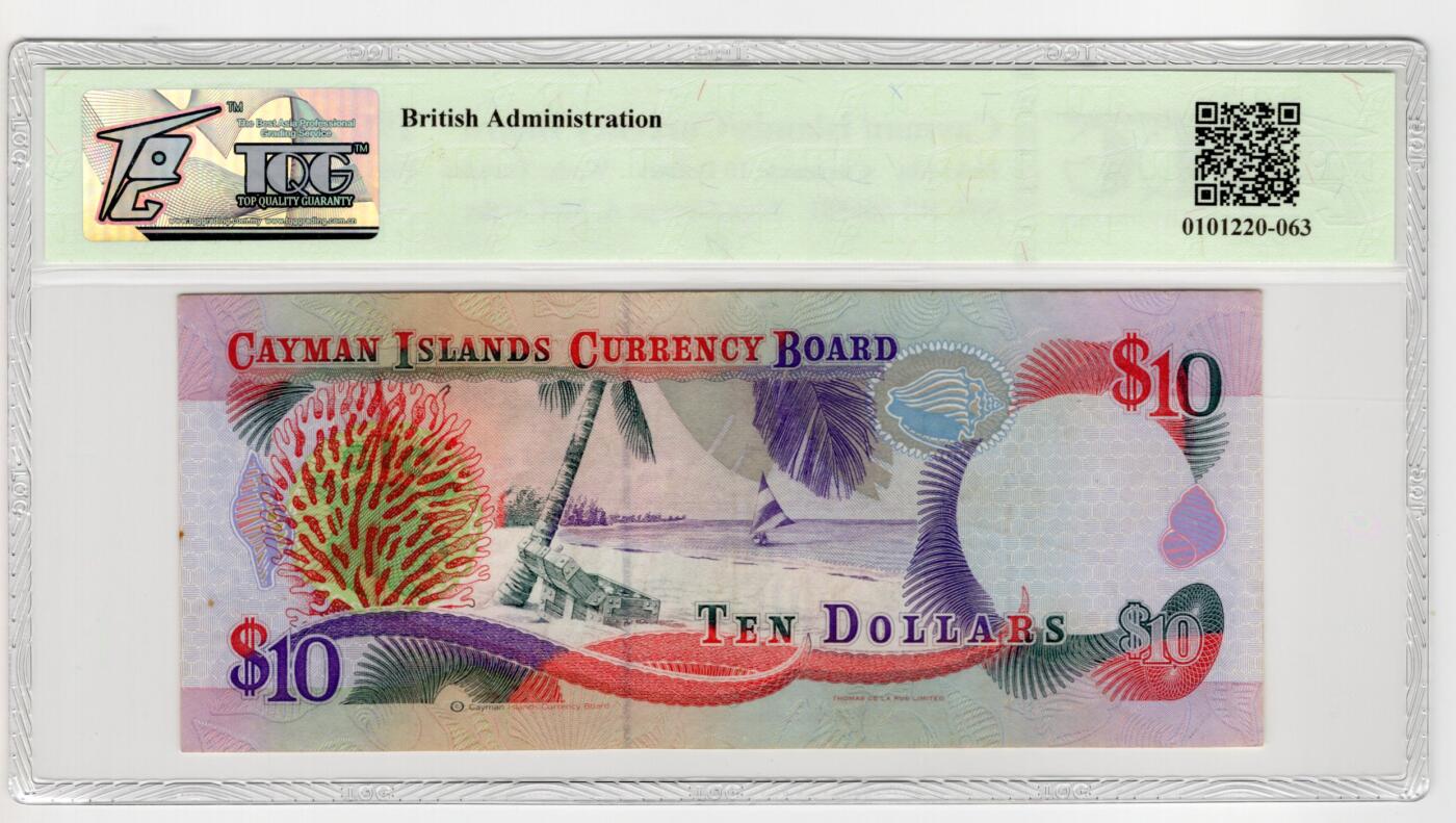 PThappally收藏第55次拍卖，英联邦地区硬币纸币 1996年 开曼群岛 10 元  签名为George A McCarthy, Pick: 18a, TQG 53 Choice About UNC