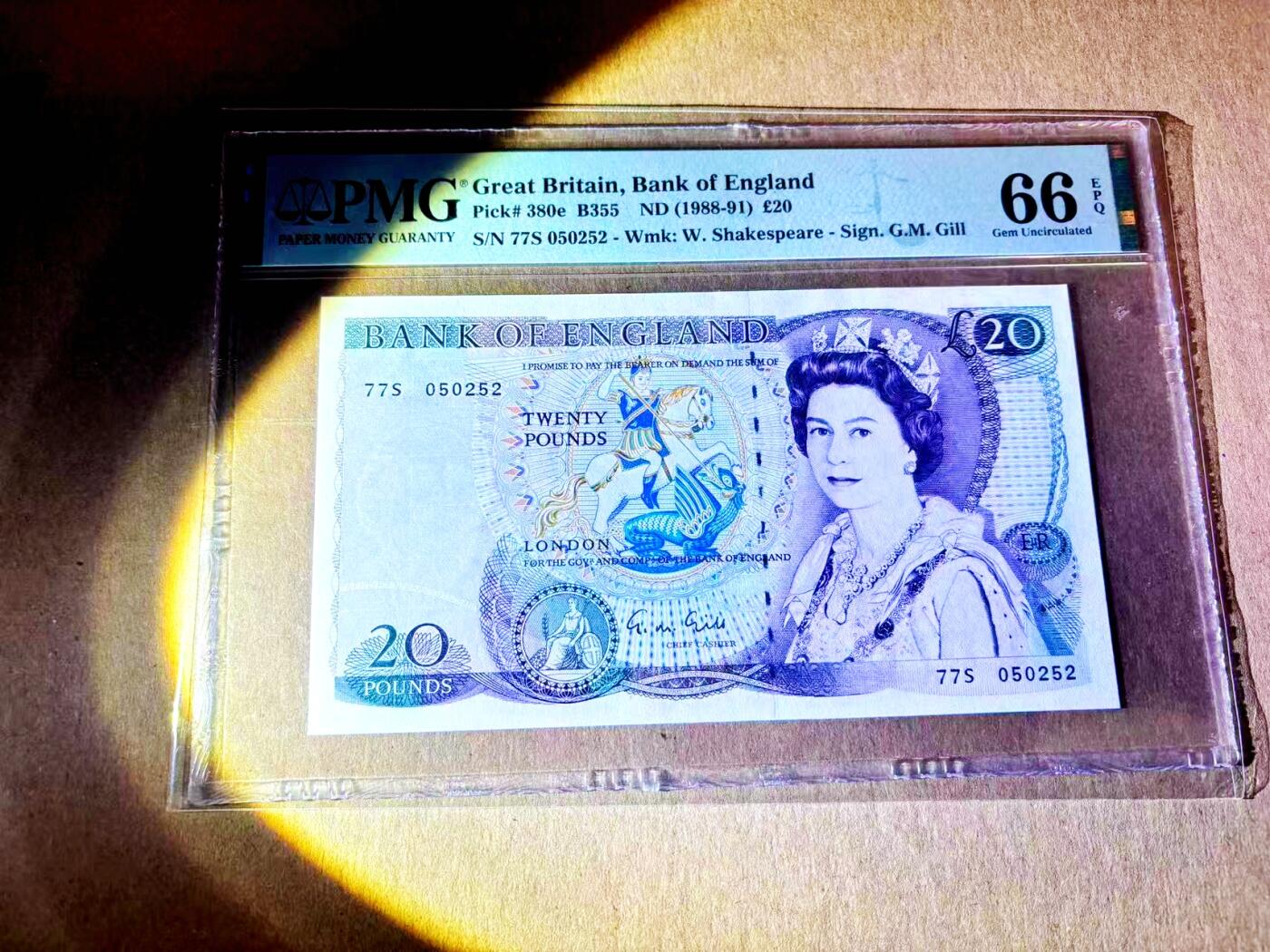 【Blue Auction】世界纸币精拍第787期——18级TOP拍卖/信誉/品质/专业/高效💫  【无47】英国 D序列 1988-91年20镑 PMG66EPQ 