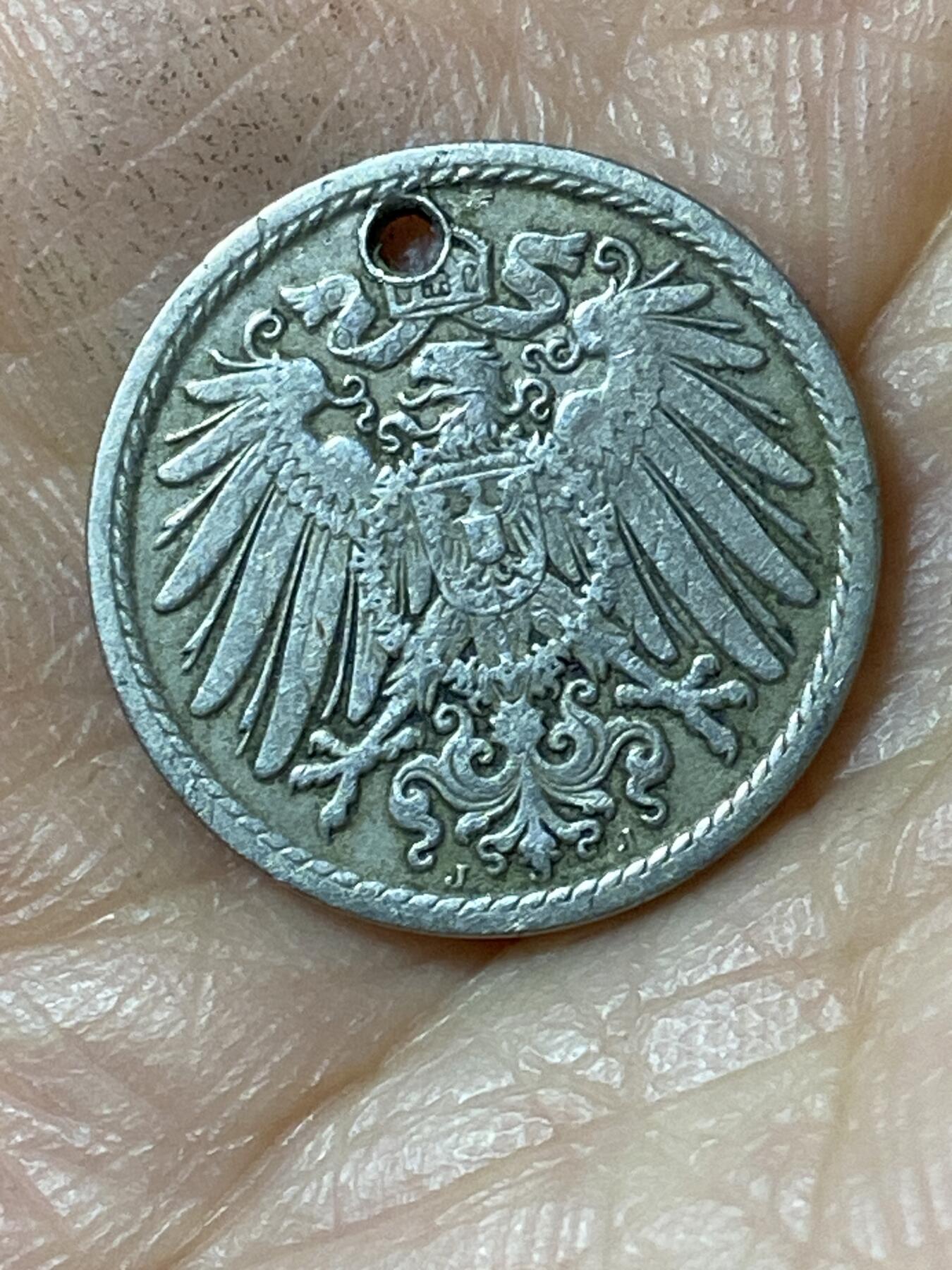 2026年第二十五场(总第一百九十四场）外国好品散币场(免佣金) 打孔–德意志帝国1890年5芬尼(威廉二世时期，J标，汉堡造)