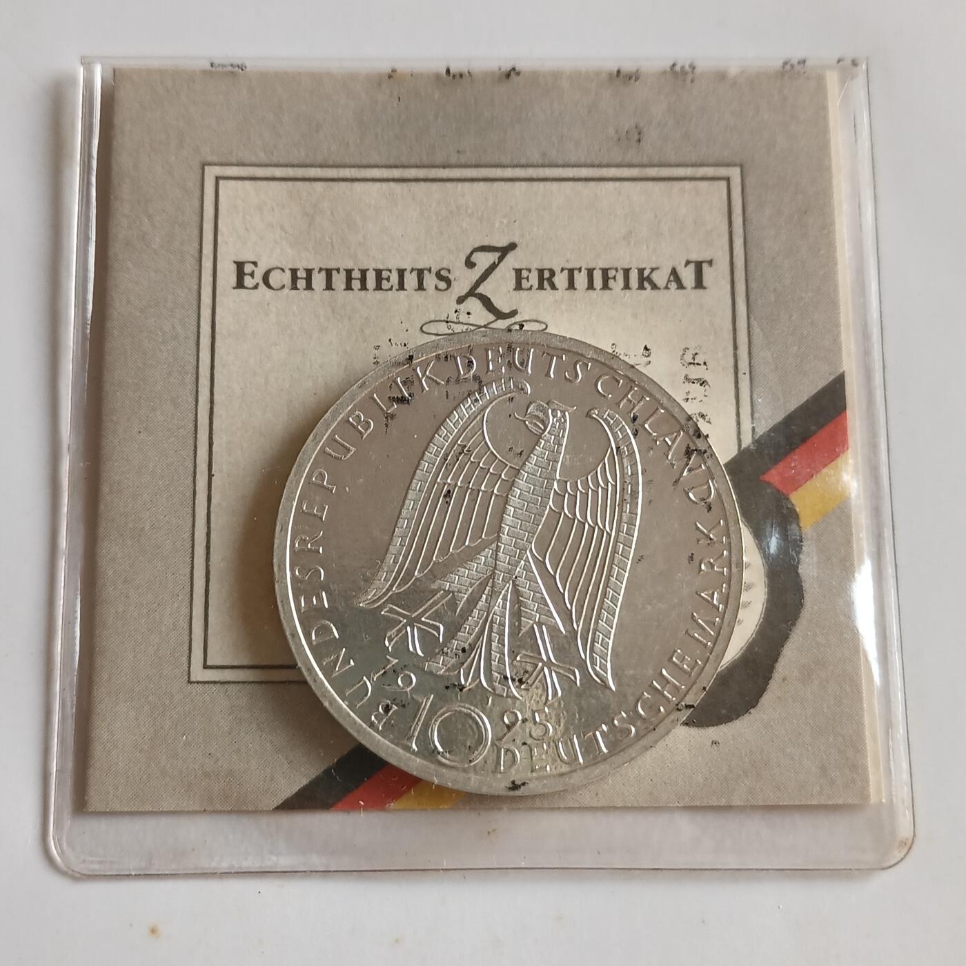 【游宝拍卖】丙午蛇马年第2期 德国1995年10马克圣玛利亚教堂纪念银币 15.5克 带证书册装