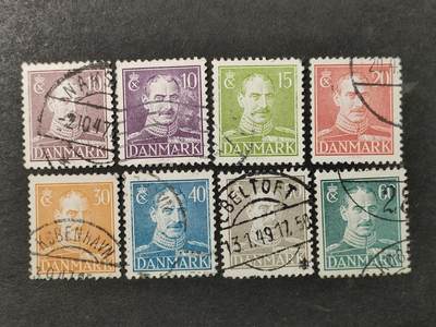 ↓君缘收藏743期☞钱币邮品↓无佣金、可寄存、满30元包邮  - 丹麦邮票，1930年代克里斯蒂安十世国王肖像邮票8枚