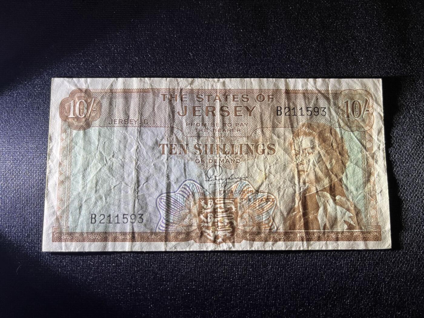 世界各国纸币拍卖 泽西岛 1963年10先令 实物图