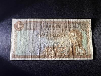 世界各国纸币拍卖 - 泽西岛 1963年10先令 实物图
