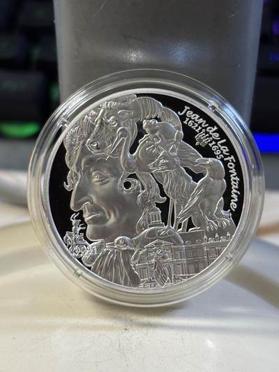 第191期拍卖 - 法国2021年笔尖艺术让·德·拉·封丹诞辰加厚银币，999银，发行3000枚