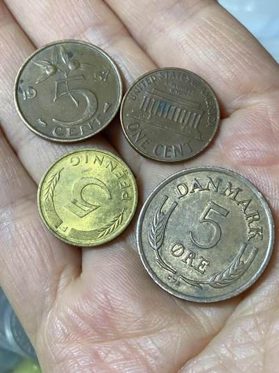 2026年第二十五场(总第一百九十四场）外国好品散币场(免佣金) - 散币4枚：荷兰🇳🇱1957年5分，美国🇺🇸1959年1分，德国🇩🇪1980年5芬尼，丹麦🇩🇰1964年5欧尔