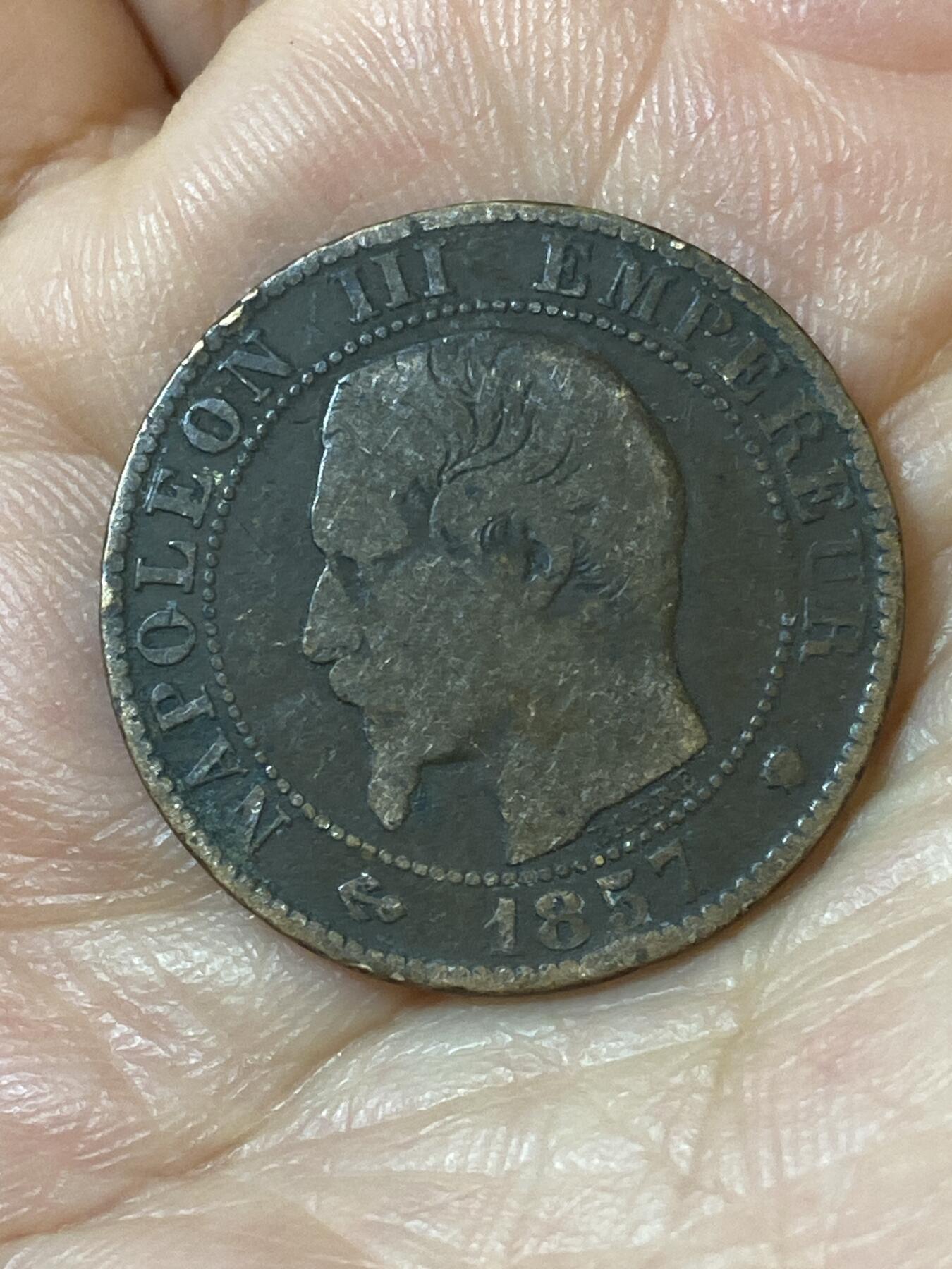 2026年第二十五场(总第一百九十四场）外国好品散币场(免佣金) 法兰西第二帝国1857年5生丁(拿破仑三世第一版，MA标马赛造)