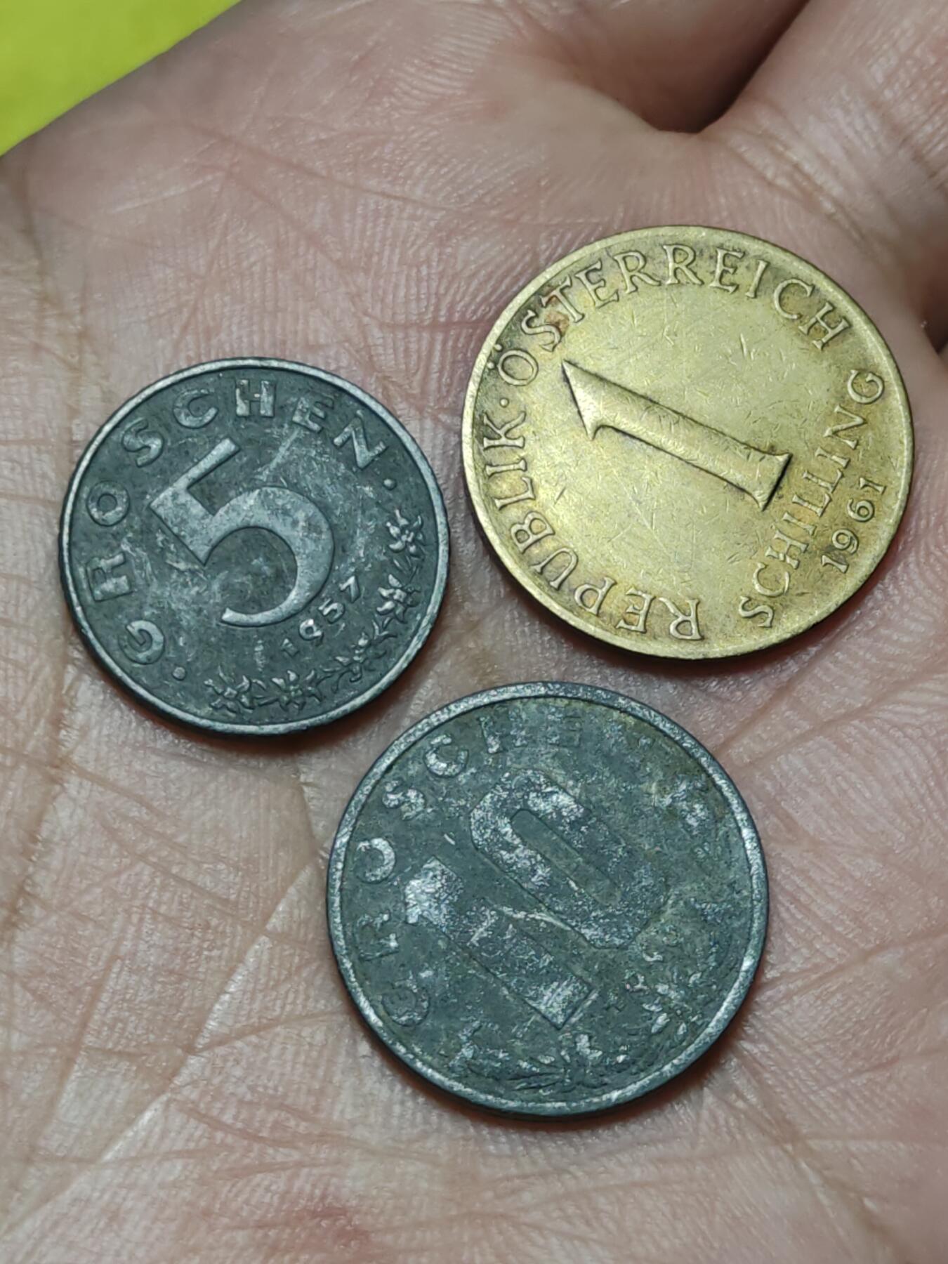 2026年第二十五场(总第一百九十四场）外国好品散币场(免佣金) 奥地利🇦🇹3枚:1961年1先令，1957年5格罗申，1949年10格罗申