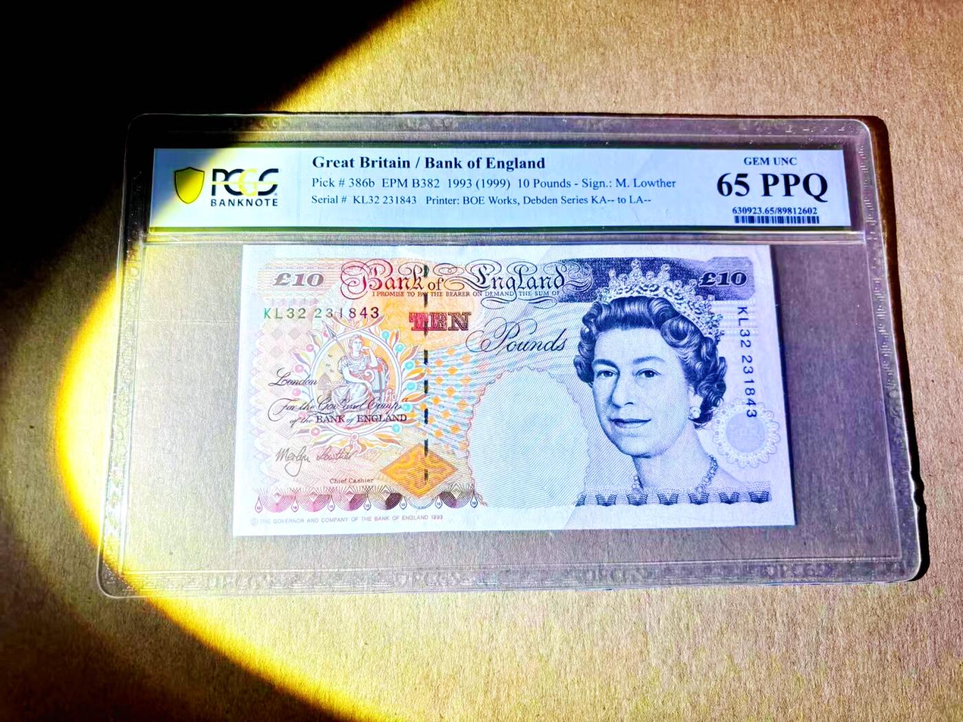 【Blue Auction】世界纸币精拍第787期——18级TOP拍卖/信誉/品质/专业/高效💫  英国 E序列 1993年10镑 PCGS65EPQ 
