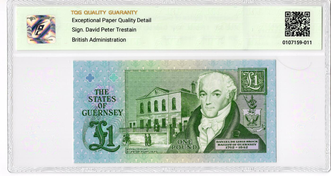 PThappally收藏第55次拍卖，英联邦地区硬币纸币 1991 根西岛 1 镑  签名为D.P Trestain, Pick: 51b, TQG 66 EPQD Gem UNC