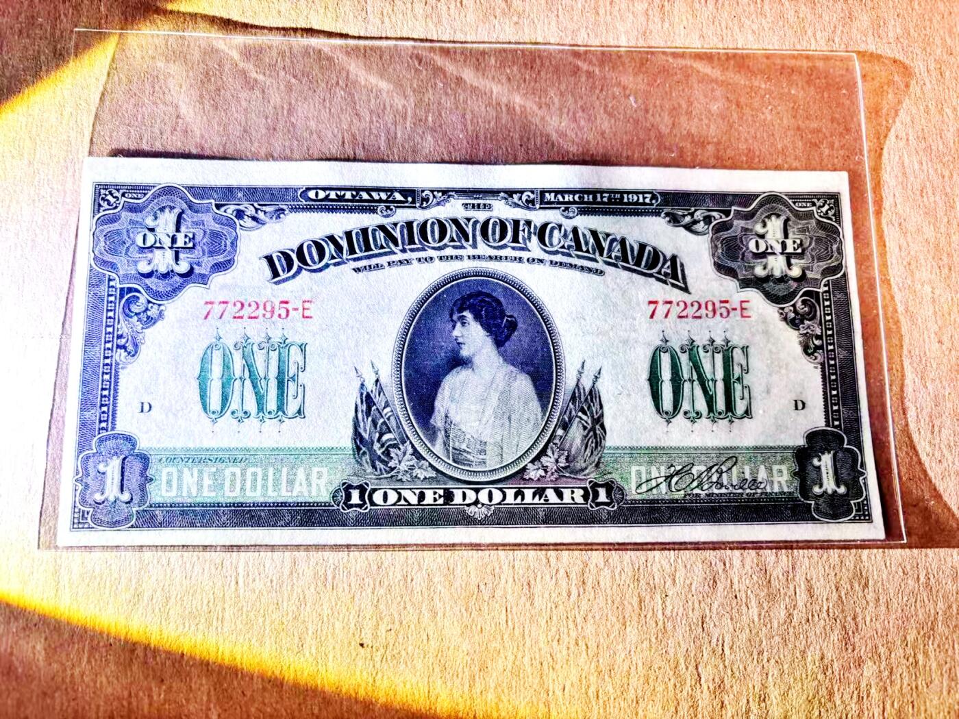 【Blue Auction】世界纸币精拍第787期——18级TOP拍卖/信誉/品质/专业/高效💫  加拿大自治领1917年1元 人像为维多利亚女王的孙女帕特丽夏公主 为了爱情下嫁平民 背面国会大厦 XF品相