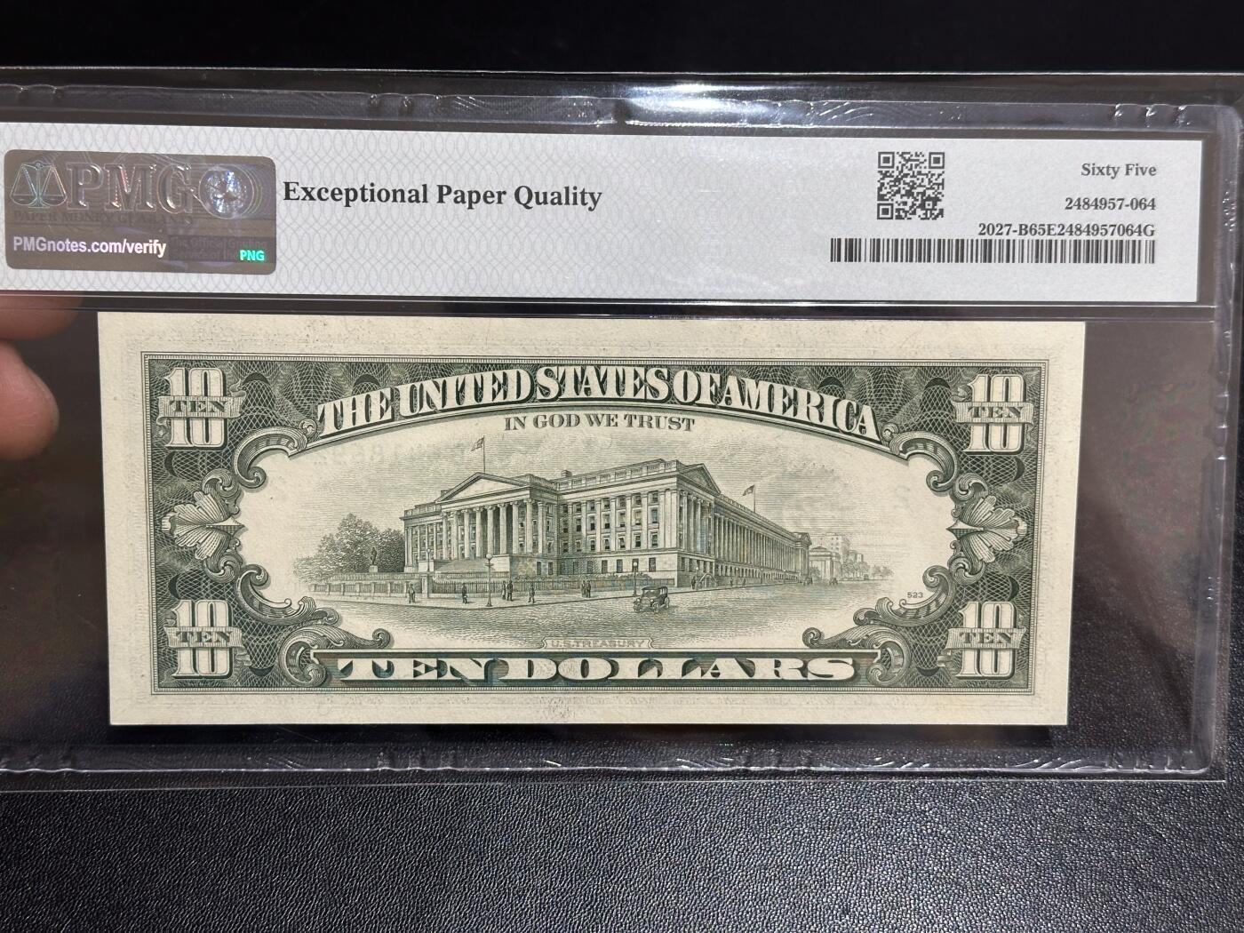 《外钞收藏家》第六百一十一期（农历新年第一场/快递恢复正常再发货）（长期征集拍品、欢迎藏友们联系合作） 1985年美国小头版10美元 PMG65 