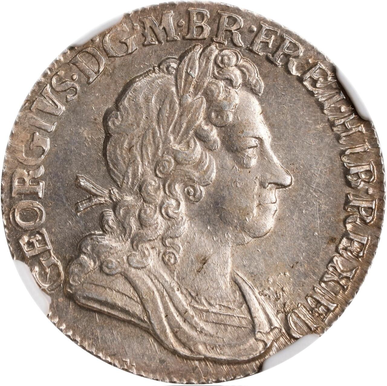 “福币呈祥”新年甄品场（直播拍卖）甄臻铺-世界币章拍卖（第50期），送拍享返佣金等优惠多多 NGC-MS63 英国 1723年 乔治一世SSC一先令银币 原味深包浆 高点清晰，顶级状态