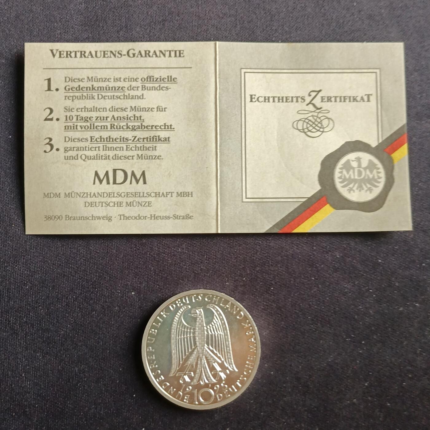 【游宝拍卖】丙午蛇马年第2期 德国1995年10马克圣玛利亚教堂纪念银币 15.5克 带证书册装