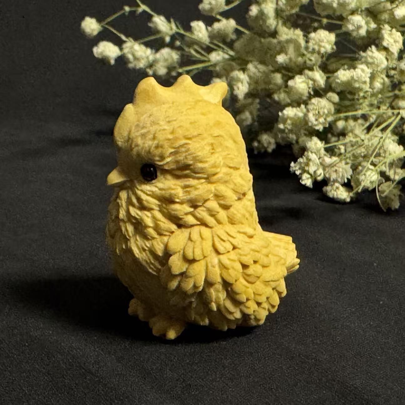 零元拍：哈基米系列，黄杨木雕12生肖之：鸡宝宝，高约：40MM。就这么可耐