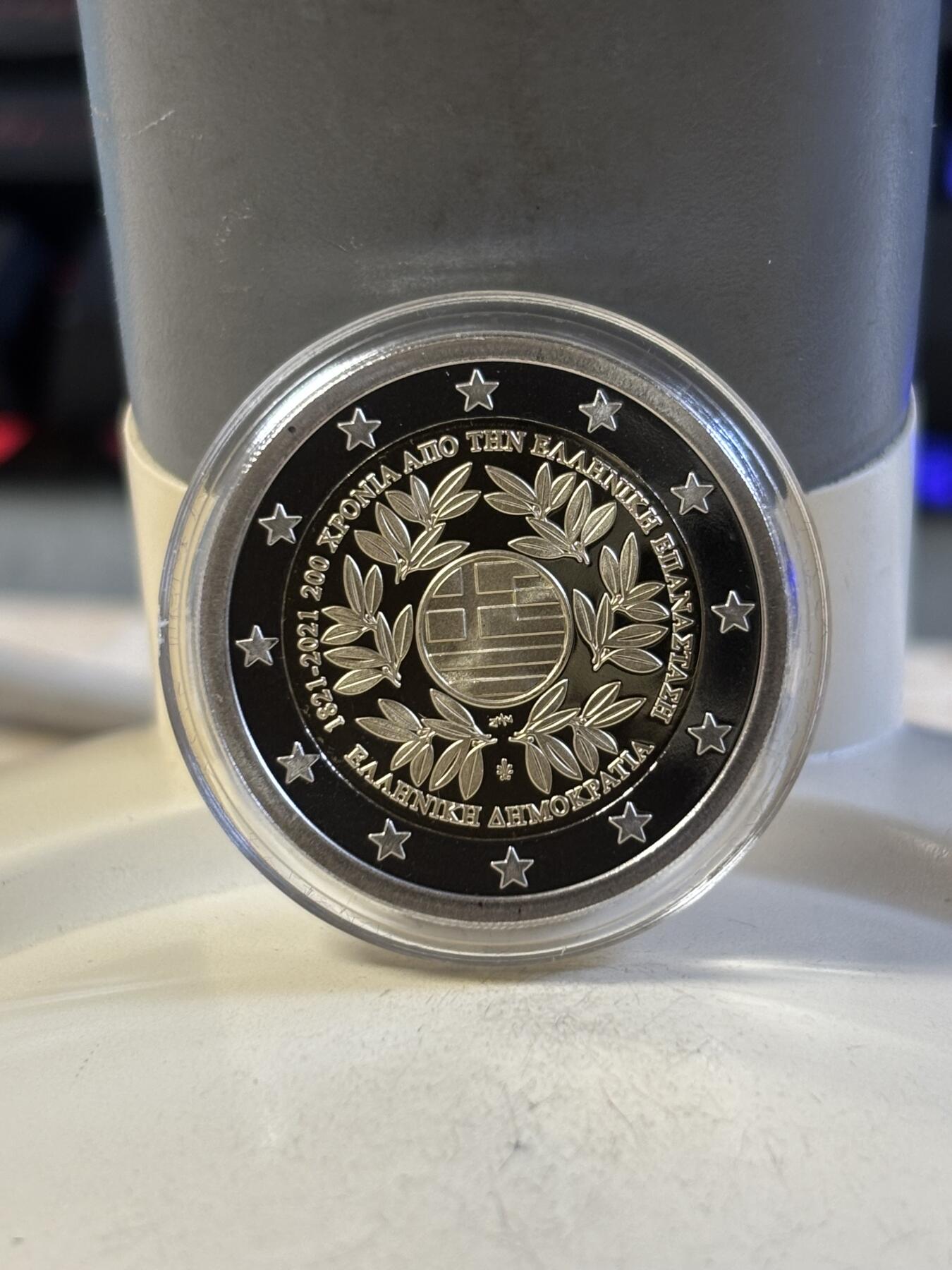 第191期拍卖 希腊2021年希腊革命200周年2欧精制双色纪念币，8.5克，发行10000枚