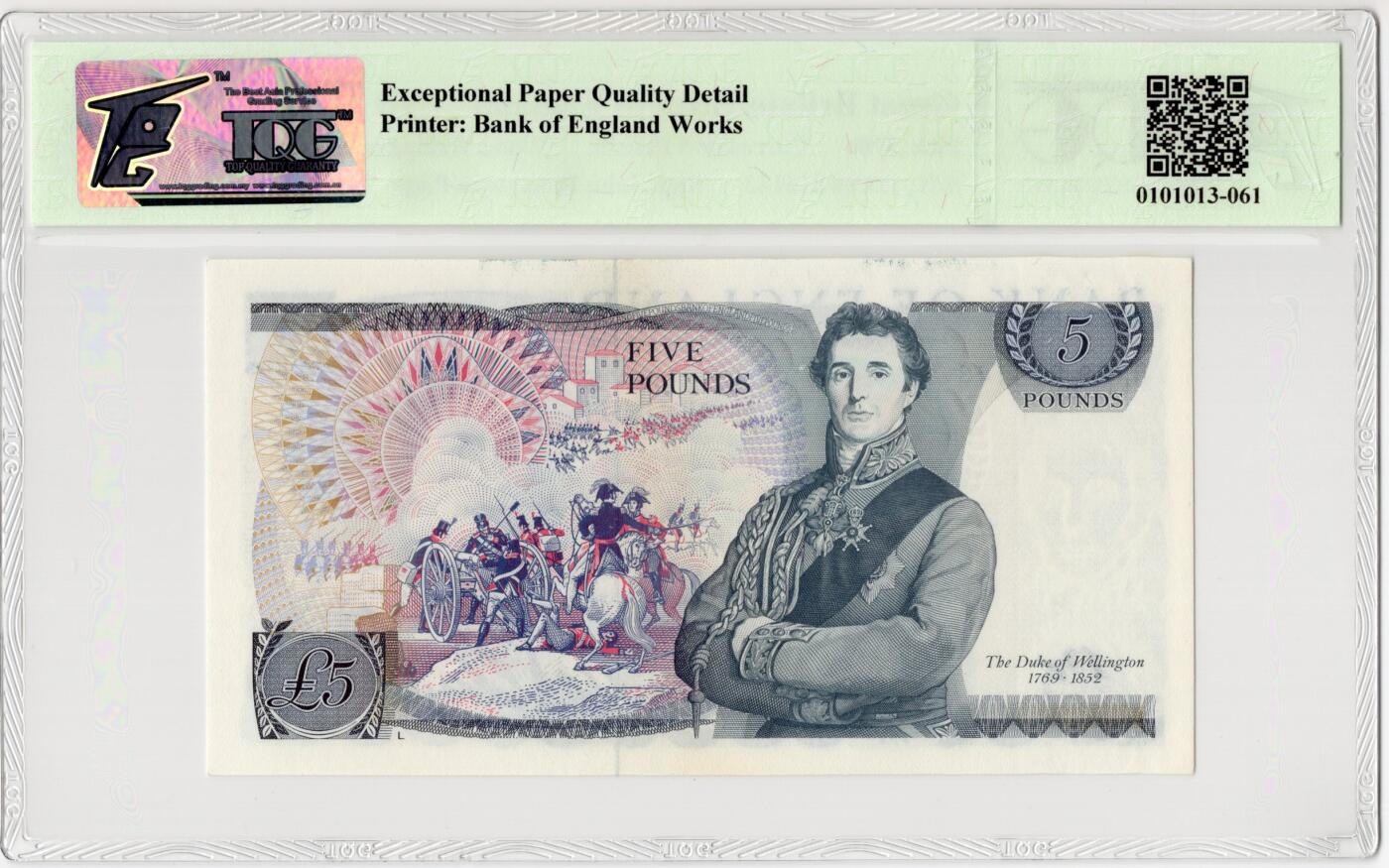 PThappally收藏第55次拍卖，英联邦地区硬币纸币 1973 英格兰银行 5 英镑  签名为John Brangwyn Page (JBP）Pick:378b TQG 65 EPQD Gem UNC