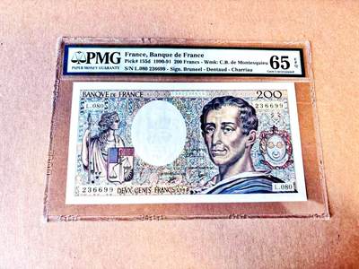 【Blue Auction】世界纸币精拍第787期——18级TOP拍卖/信誉/品质/专业/高效💫  - 【无47】法国 1990年200法郎 孟德斯鸠 PMG65EPQ 老壳