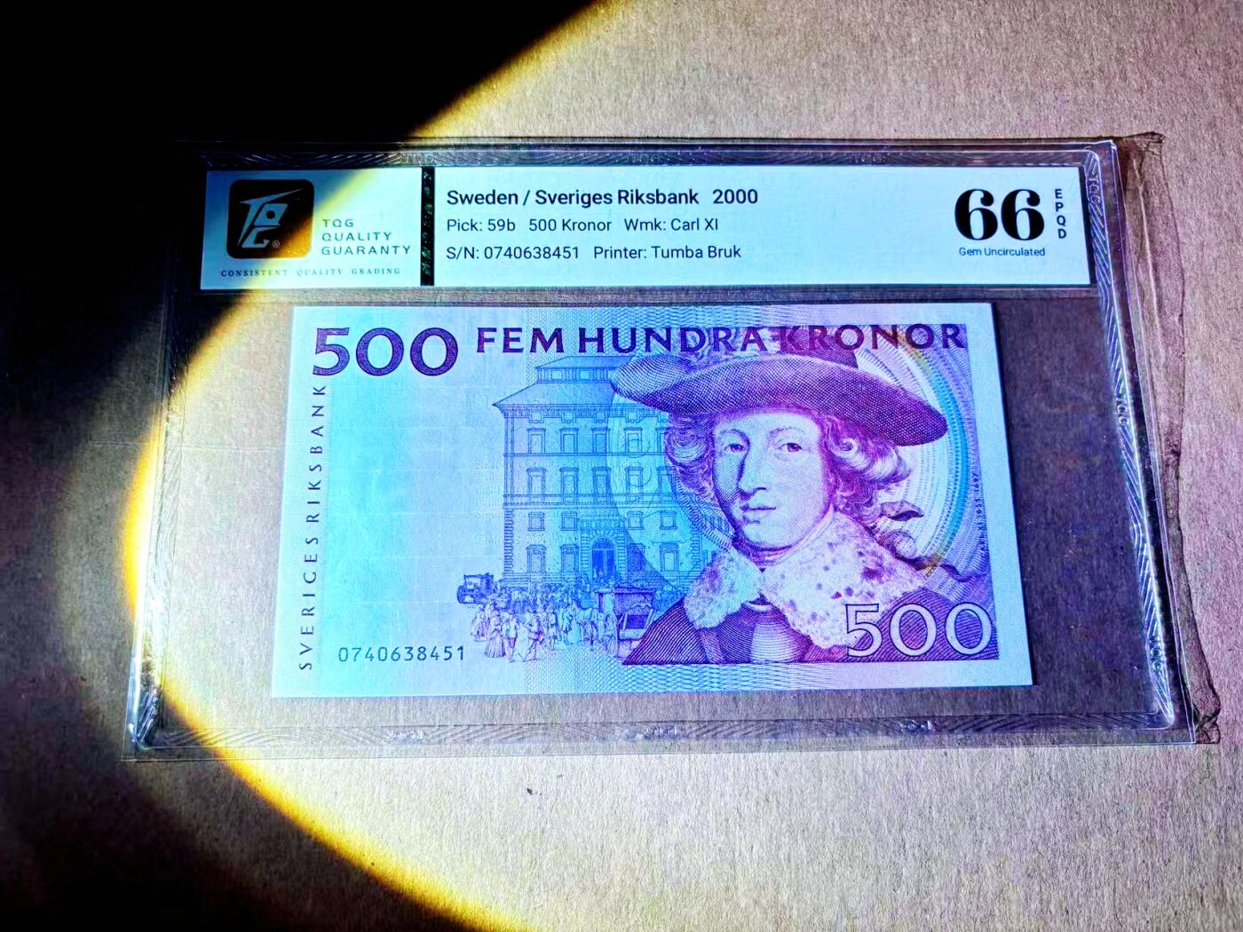【Blue Auction】世界纸币精拍第787期——18级TOP拍卖/信誉/品质/专业/高效💫  瑞典 2000年500克朗 TQG66EPQ 