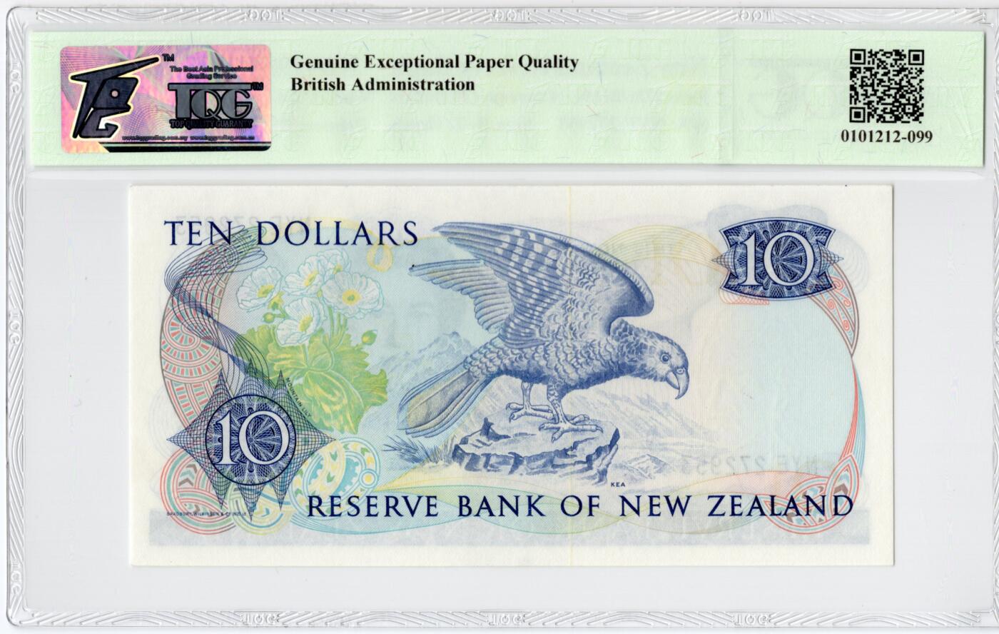 PThappally收藏第55次拍卖，英联邦地区硬币纸币 1989 新西兰 10元   签名为Donald Thomas Brash, Pick: 172c,  TQG 65 GEPQ Gem UNC