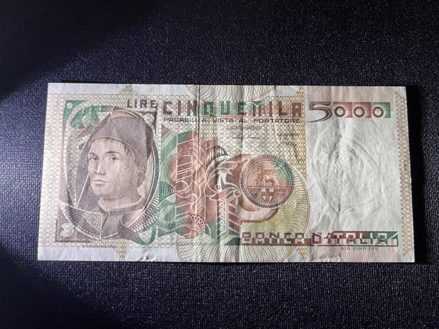 世界各国纸币拍卖 意大利1983年 5000里拉 实物图