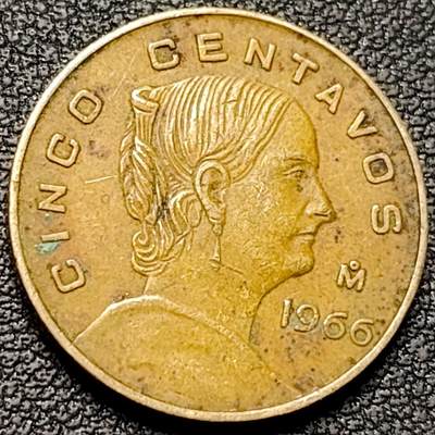 泉币菌-第192场- 除夕专场-新年快乐 本场拍品多 请提前出价（年后发货） - 1966年 墨西哥5分 直径18mm 