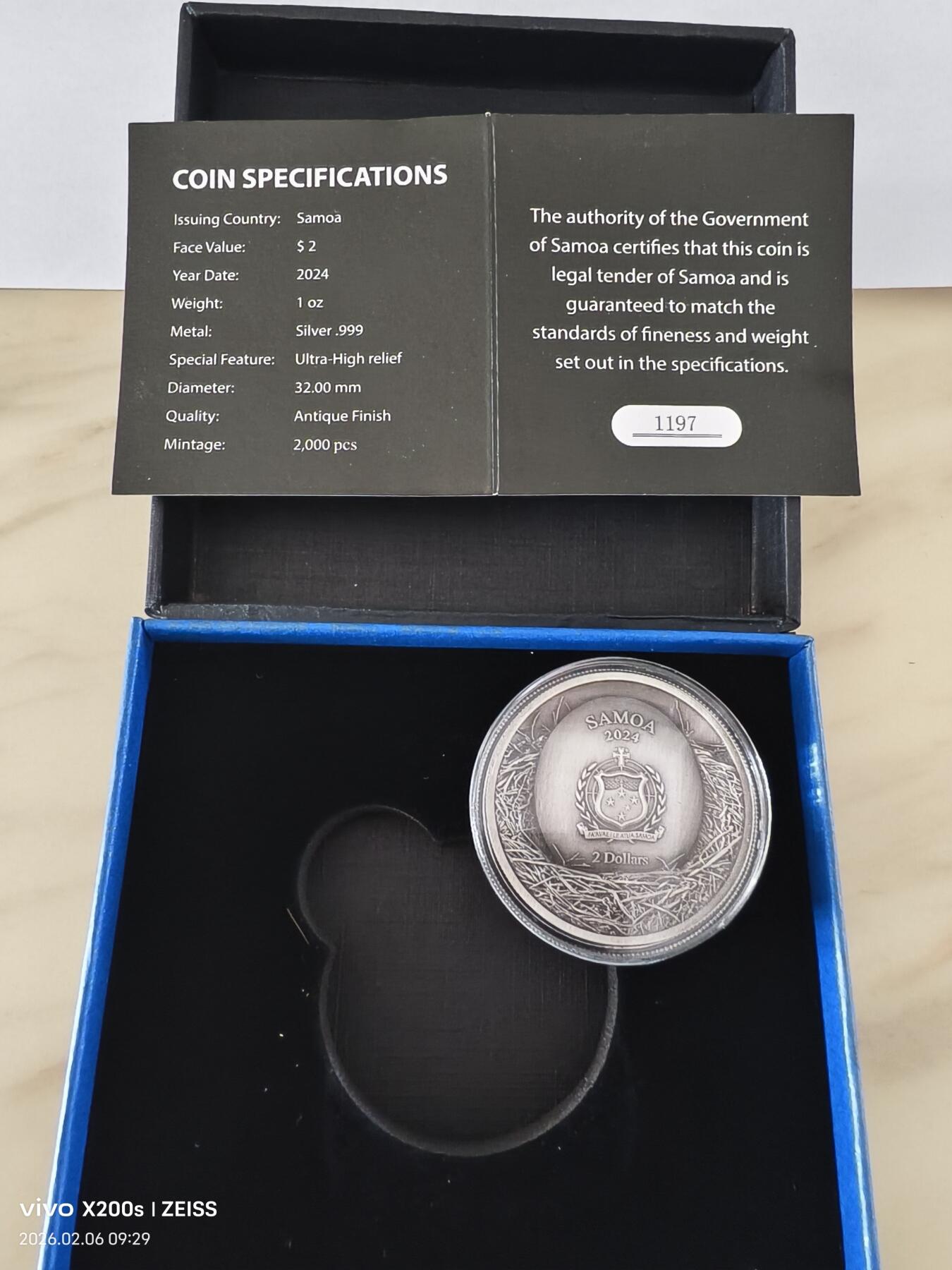 昊象达收藏银币拍卖第二场 2024萨摩亚1盎司999银树洞系列超高浮雕仿古纪念银币 2024-雕鸮